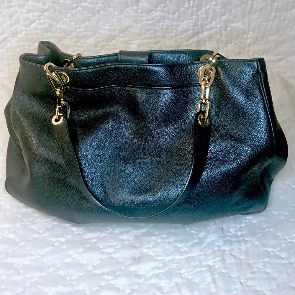 AUTHENTIC MK black leather handbag w gold accents - Picture 2 of 4